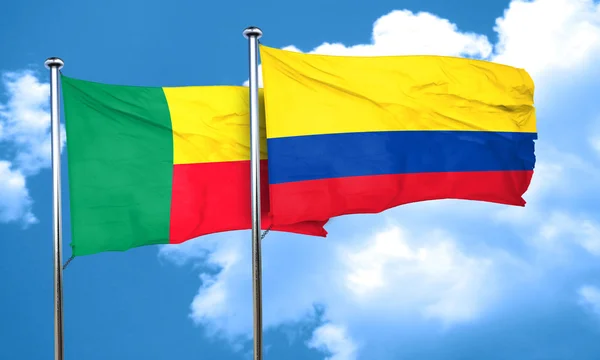 Bandera de Benín con Bandera de Colombia, Renderizado 3D — Foto de Stock