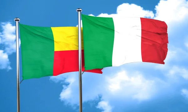 Bandeira do Benim com bandeira da Itália, renderização 3D — Fotografia de Stock