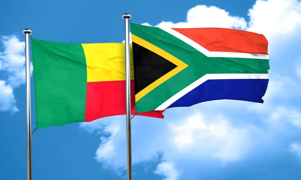 Bandera de Benin con bandera de Sudáfrica, representación 3D — Foto de Stock