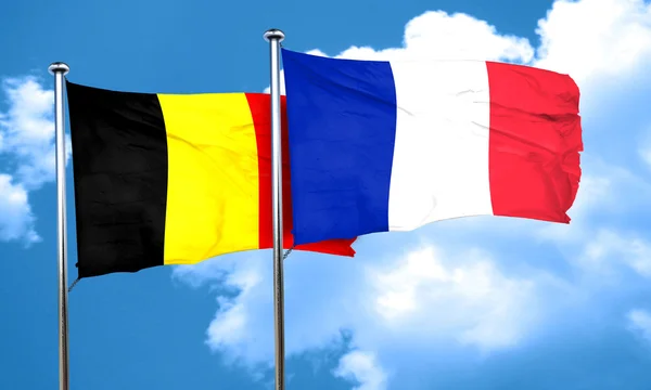 Bandera de Bélgica con bandera de Francia, Renderizado 3D — Foto de Stock