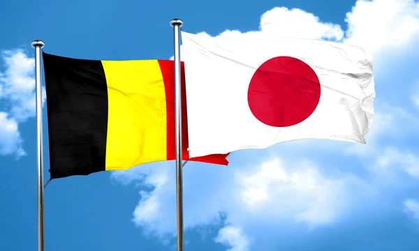 Belgium flag with Japan flag, 3D rendering