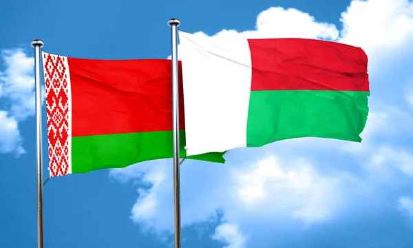 Vlag van Wit-Rusland met Madagaskar vlag, 3D-rendering — Stockfoto