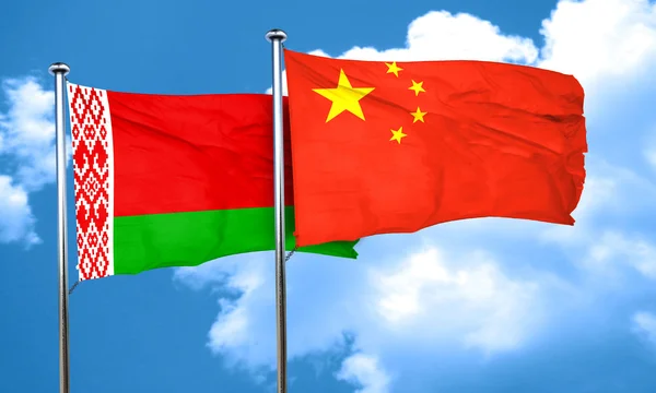Vlag van Wit-Rusland met China vlag, 3D-rendering — Stockfoto
