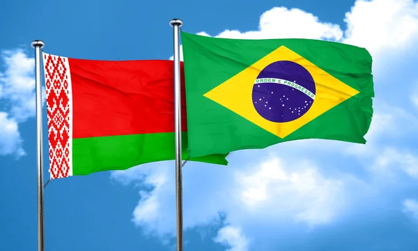 Belarus flag with Brazil flag, 3D rendering