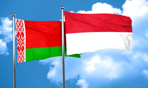 インドネシアの国旗、3 d レンダリングとベラルーシの国旗 — ストック写真