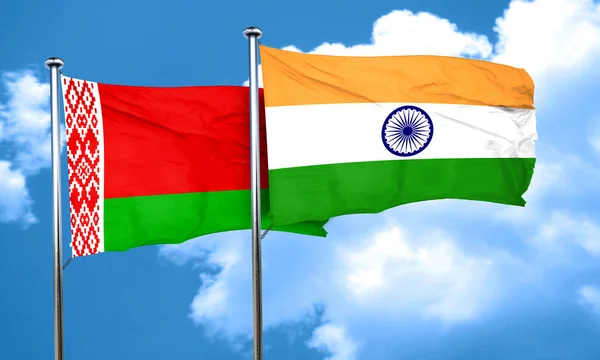 Belarus flag with India flag, 3D rendering