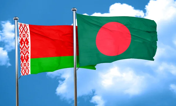 Belarus flag with Bangladesh flag, 3D rendering