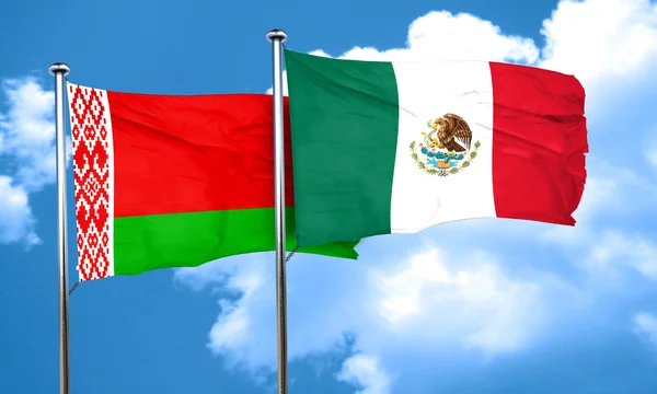Belarus flag with Mexico flag, 3D rendering