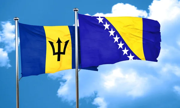 Bandera de Barbados con bandera de Bosnia y Herzegovina, representación 3D — Foto de Stock