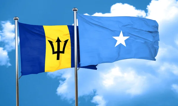 Bandera de Barbados con Bandera de Somalia, representación 3D — Foto de Stock