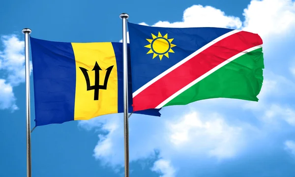 Σημαία των Μπαρμπάντος με σημαία Ναμίμπια, 3d rendering — Φωτογραφία Αρχείου