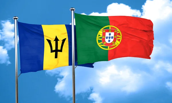 De vlag van Barbados vlag met Portugal, 3D-rendering — Stockfoto