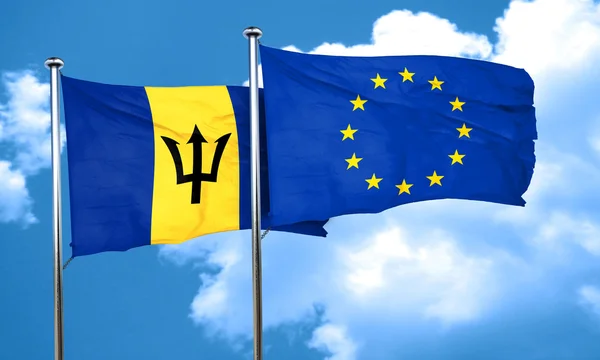 Bandera de Barbados con bandera de la unión europea, representación 3D — Foto de Stock