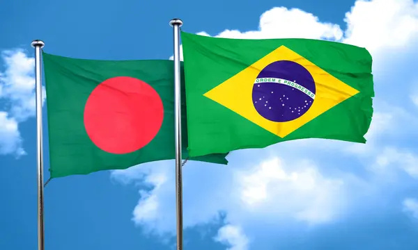 Bandiera Bangladesh con bandiera Brasile, rendering 3D — Foto Stock