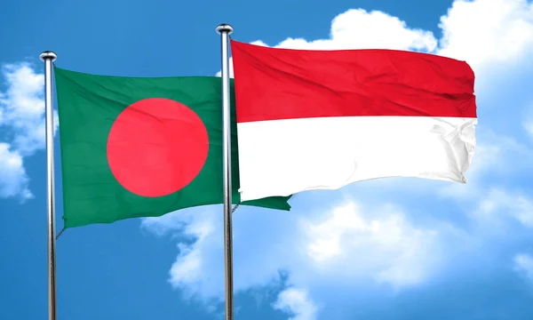 Bandiera Bangladesh con bandiera Indonesia, rendering 3D — Foto Stock