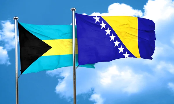 Vlajka Baham s Bosnou a Hercegovinou vlajka, 3d vykreslování — Stock fotografie