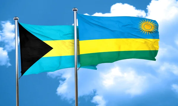 Bahamas-Fahne mit Ruanda-Fahne, 3D-Darstellung — Stockfoto