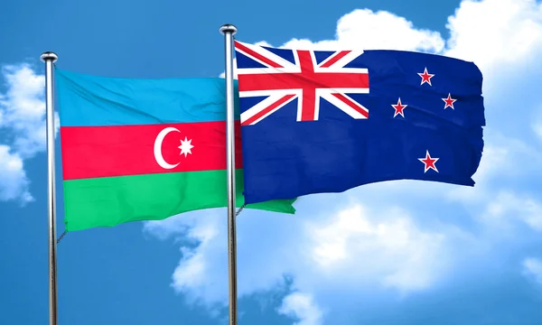 Azerbaycan bayrağı Yeni Zelanda bayrağı, 3d render ile — Stok fotoğraf