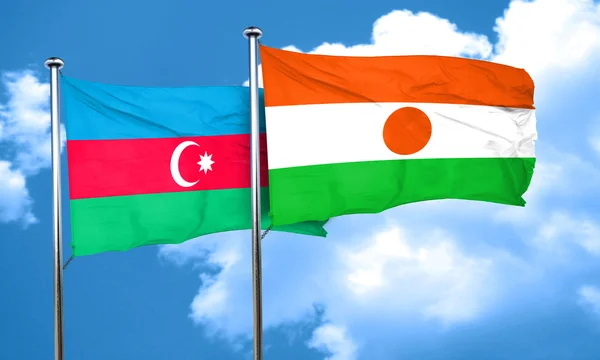 Bandeira do Azerbaijão com bandeira do Níger, renderização 3D — Fotografia de Stock