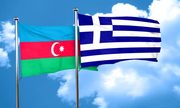 Bandeira do Azerbaijão com bandeira da Grécia, renderização 3D — Fotografia de Stock