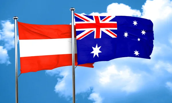 Vlajka Rakousko vlajky s Austrálií, 3d vykreslování — Stock fotografie