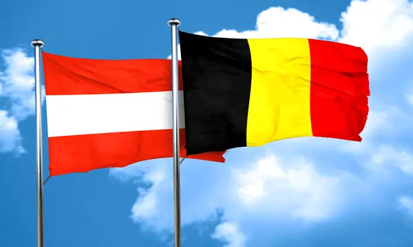 Österrike flagga med Belgien flagga, 3d-rendering — Stockfoto