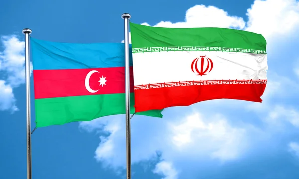 Bandeira do Azerbaijão com bandeira do Irã, renderização 3D — Fotografia de Stock