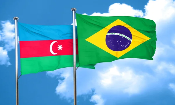 Bandeira do Azerbaijão com bandeira do Brasil, renderização 3D — Fotografia de Stock