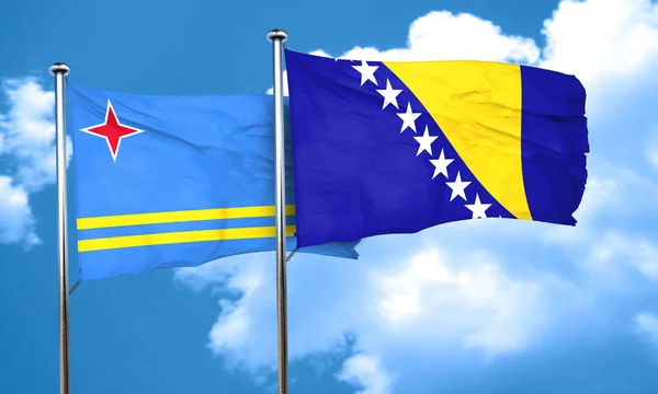 Aruba bandera con bandera de Bosnia y Herzegovina, representación 3D — Foto de Stock
