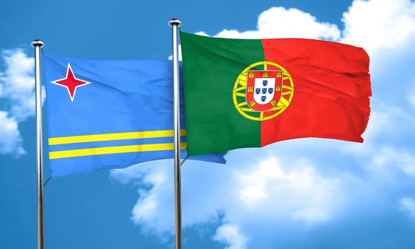 De vlag van Aruba vlag met Portugal, 3D-rendering — Stockfoto