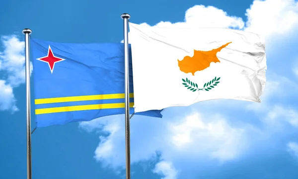 Aruba bandera con bandera de Chipre, representación 3D — Foto de Stock