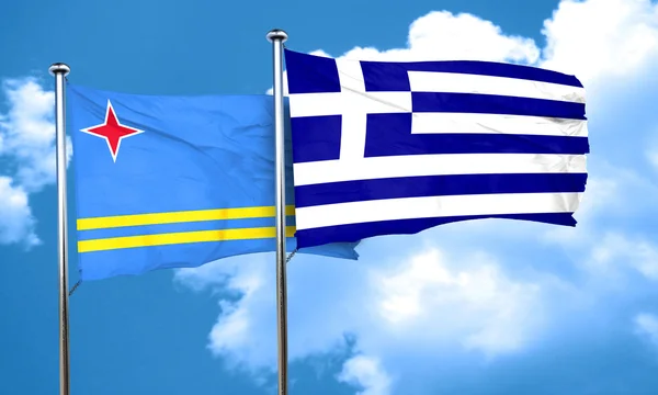 Drapeau aruba avec drapeau Grèce, rendu 3D — Photo