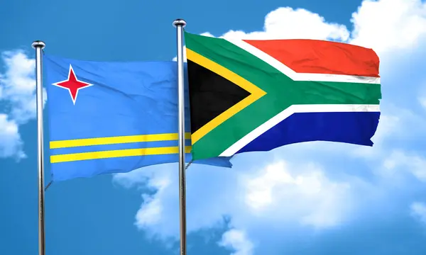 Aruba flag with South Africa flag, 3D rendering — Stock Photo, Image