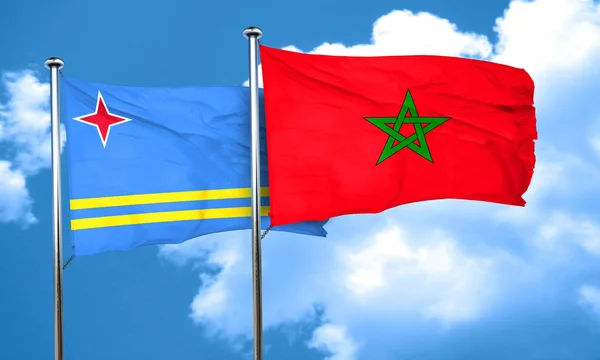 aruba flag with Morocco flag, 3D rendering