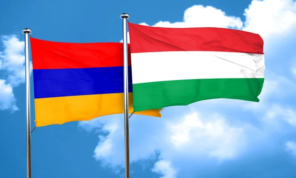 Armenia flag with Hungary flag, 3D rendering