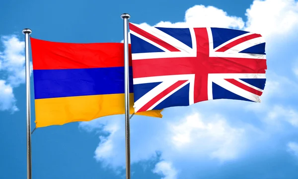 Σημαία της Αρμενίας με μεγάλη Βρετανία σημαία, 3d rendering — Φωτογραφία Αρχείου