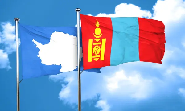 Drapeau antarctica avec drapeau Mongolie, rendu 3D — Photo