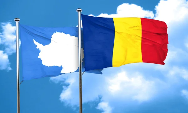 Bandeira antártica com bandeira da Romênia, renderização 3D — Fotografia de Stock
