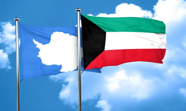 Kuveyt bayrağı, 3d render ile Antarktika bayrak — Stok fotoğraf
