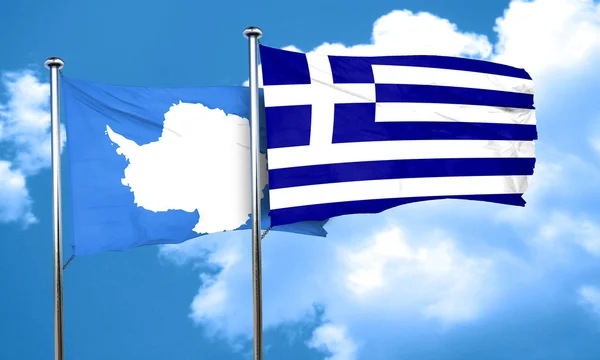 Ανταρκτική σημαία με τη σημαία της Ελλάδας, 3d rendering — Φωτογραφία Αρχείου