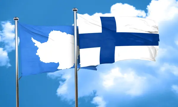 Drapeau antarctica avec drapeau Finlande, rendu 3D — Photo