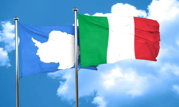 Bandiera antarctica con bandiera Italia, rendering 3D — Foto Stock
