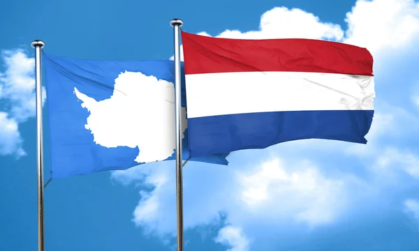 Bandeira antártica com bandeira da Holanda, renderização 3D — Fotografia de Stock