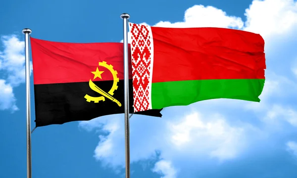 Angola flag with Belarus flag, 3D rendering