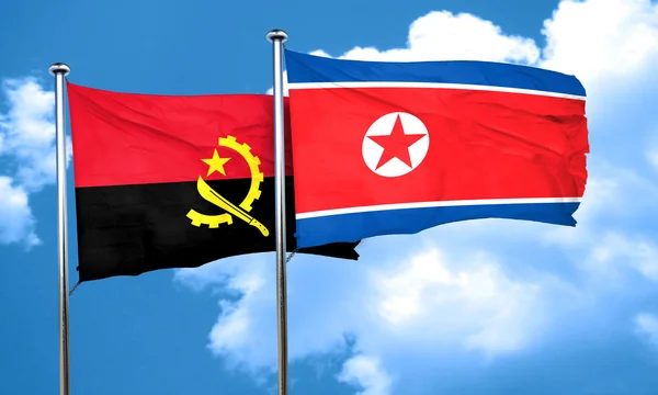 Bandera de Angola con bandera de Corea del Norte, representación 3D —  Fotos de Stock