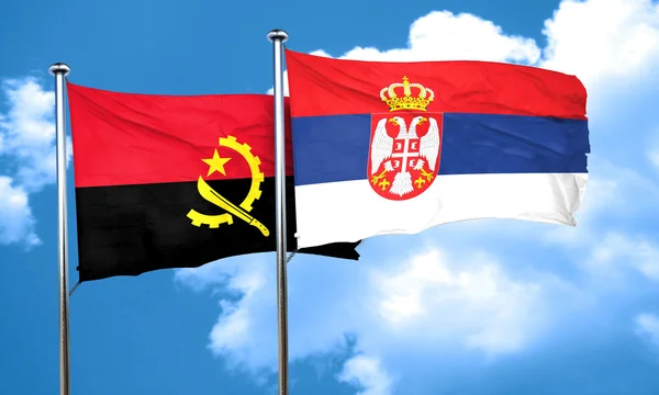 Vlajka vlajka Angola se Srbskem, 3d vykreslování — Stock fotografie