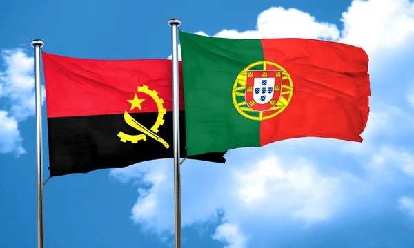 Флаг Анголы с флагом Португалии, 3D рендеринг — стоковое фото