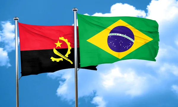 Bandeira de Angola com bandeira do Brasil, renderização 3D — Fotografia de Stock
