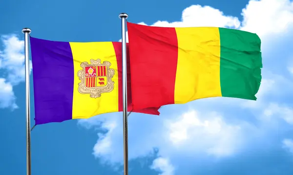 安道尔国旗与几内亚国旗，3d 渲染 — 图库照片