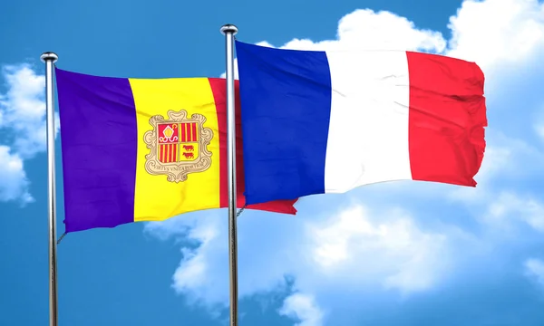 安道尔国旗与法国国旗，3d 渲染 — 图库照片